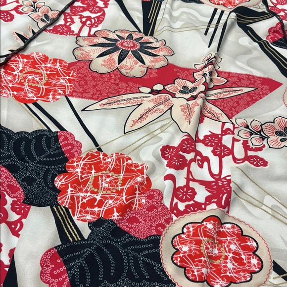 HAND JIVE Y2K Boho Grunge Slinky Floral V-Neck w/Tie Seam Edge Split Cuff Maxi S - Picture 8 of 15